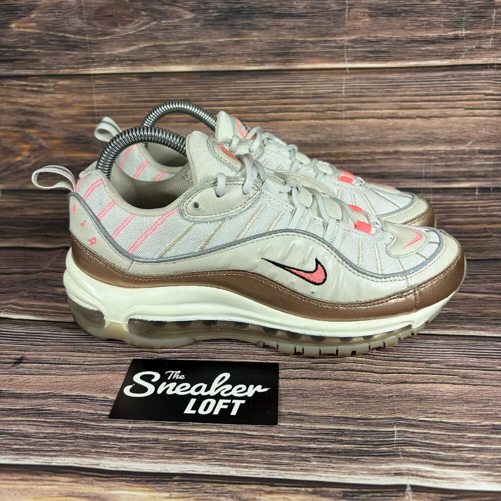Nike Women's Air Max 98 White Brown Athletic Lace Up Shoes Size 7.5